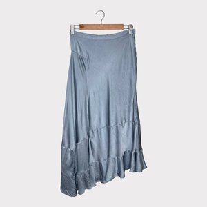 Lewit Silk Blend Asymmetrical Tiered Ruffle Skirt Size 6 Blue